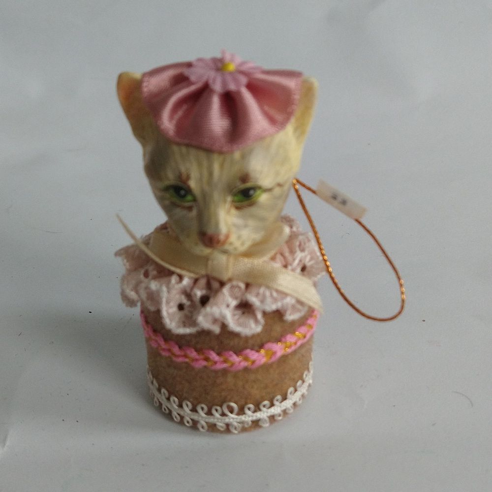 Cat Christmas Ornament Candy Box Katherine's Collection Gray White Vtg